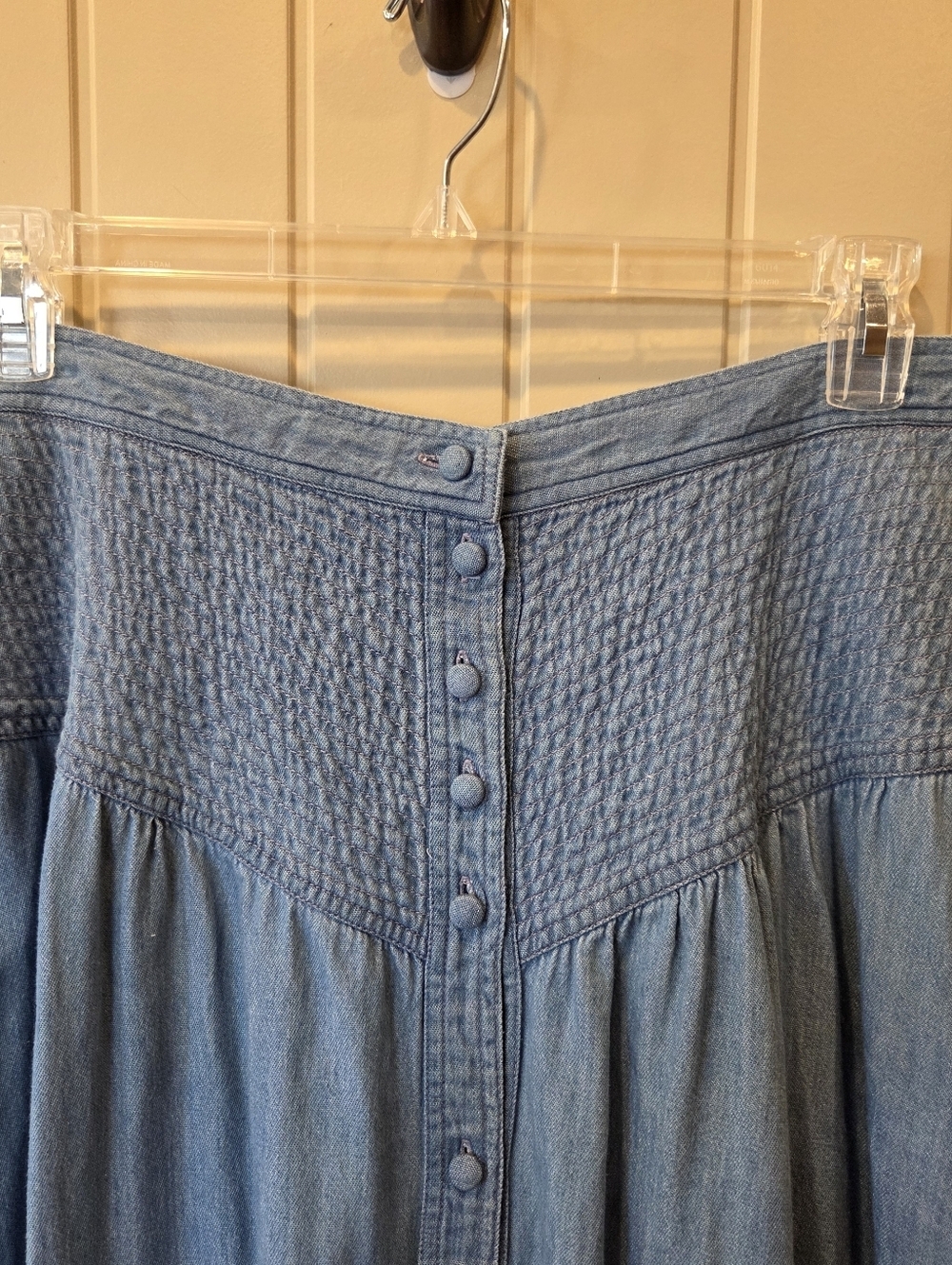 VTG Rumba by Anai Denim Maxi Skirt Smocked High Waist Button Front Blue L Boho - Picture 3 of 14